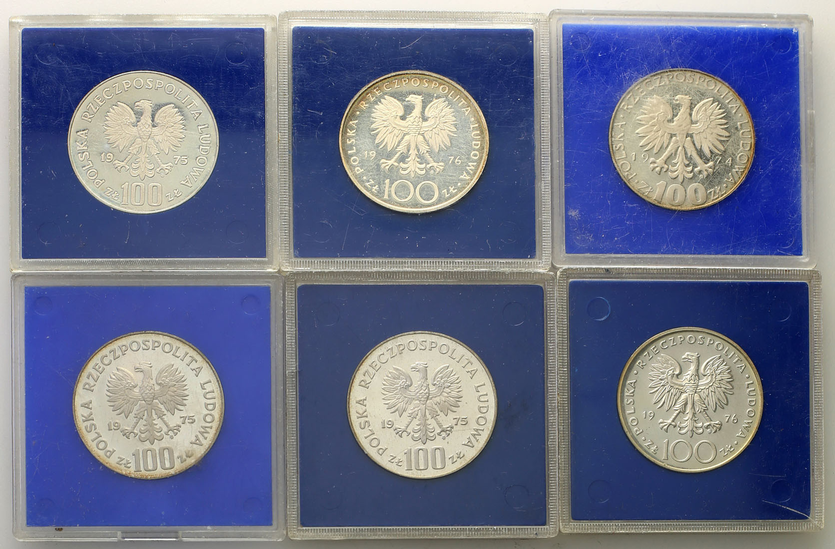 PRL. 100 złotych 1974-1976, zestaw 6 sztuk